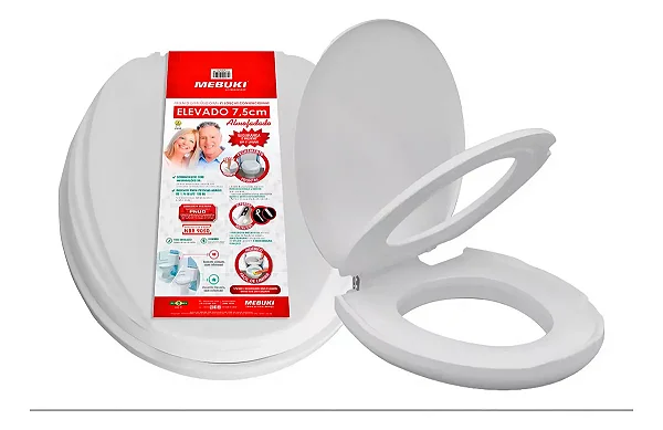 Assento Sanitário Elevado 7,5 cm Almofadado Com Tampa - Mebuki