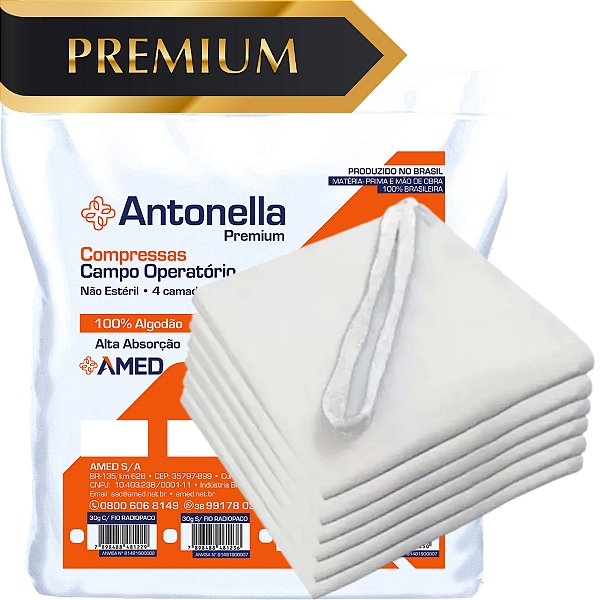 Compressas Campo Operatório 100% Algodão 23 x 25cm 50un Antonella Premium