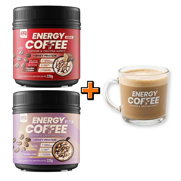Combo 2x Energy Coffee 220g + Caneca | Choco Waffer + Choco Avelã + Caneca