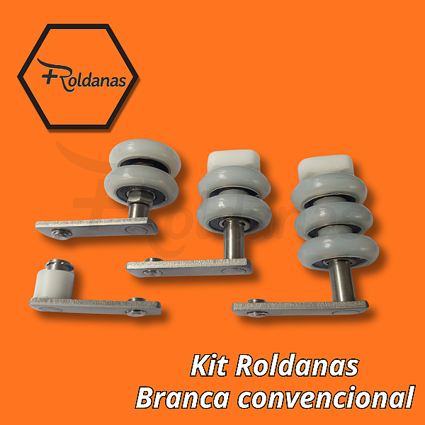1 - KIT ROLDANAS BRANCA COM REGULAGEM E ROLAMENTOS EM NYLON