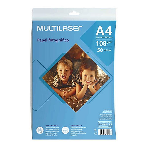 PAPEL FOTOGRAFICO A4 C/ 50 FOLHAS PE043 BRANCO MULTILASER