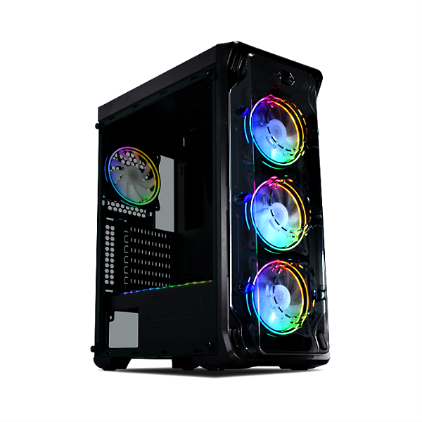 GABINETE GAMER CG-A1B1 DARK TROOPER RITIMICO RGB 3 FAN + BARRA PRETO K-MEX