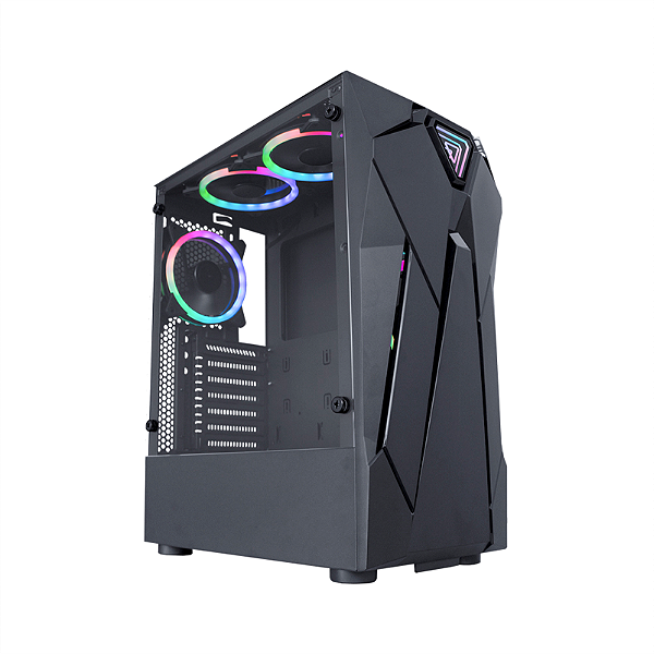 GABINETE GAMER CG-01KF REACTOR INIFINITE PAINEL FRONTAL RGB PRETO K-MEX