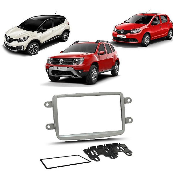 Moldura Fiamon 2 Din Duster Sandero Logan Kwid Prata 2295