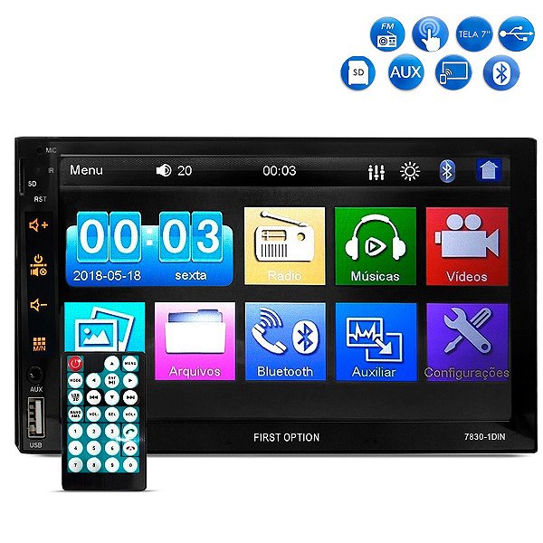 Central Multimídia 1din Mp5 Bluetooth Espelhamento Usb Sd