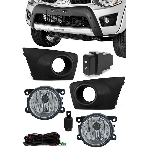 Kit farol auxiliar Milha L200 Triton 11-13 Moldura e Suporte