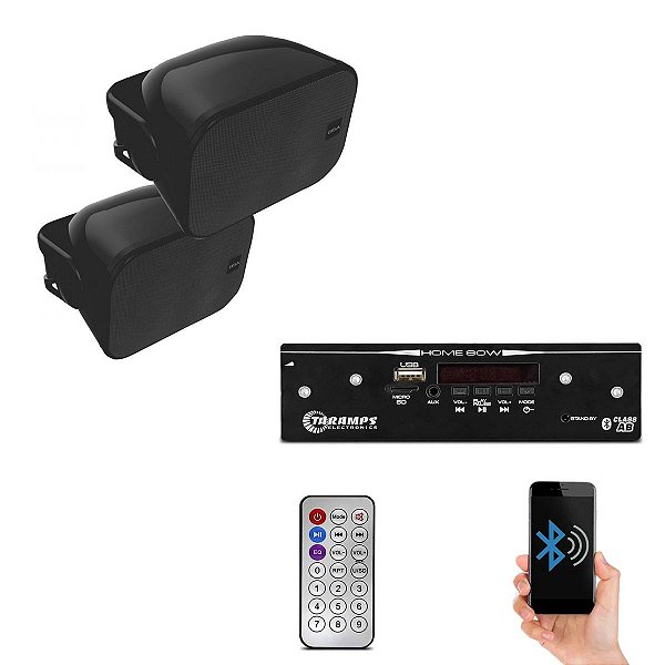 Kit Som Ambiente Taramps Home 80 + 1 Par Caixa Aw4-b Preta