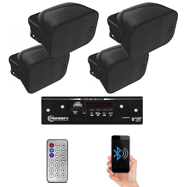 Kit Som Ambiente Taramps Home 80 + 2 Pares Caixa Aw4-b Preta