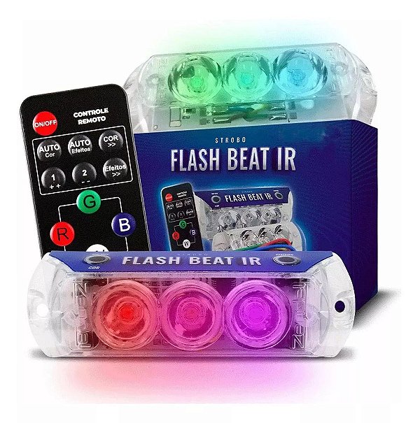 Kit Strobo Rgb Flash Beat Ir Zendel Controle Som Automotivo