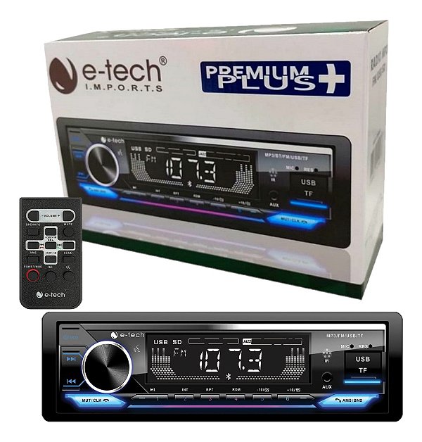 Radio Mp3 Automotivo E-tech Premium Plus Bluetooth Usb Aux Sd