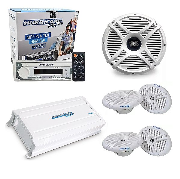 Kit Som Maritimo Hurricane Subwoofer Radio Modulo 2 Par 6x9