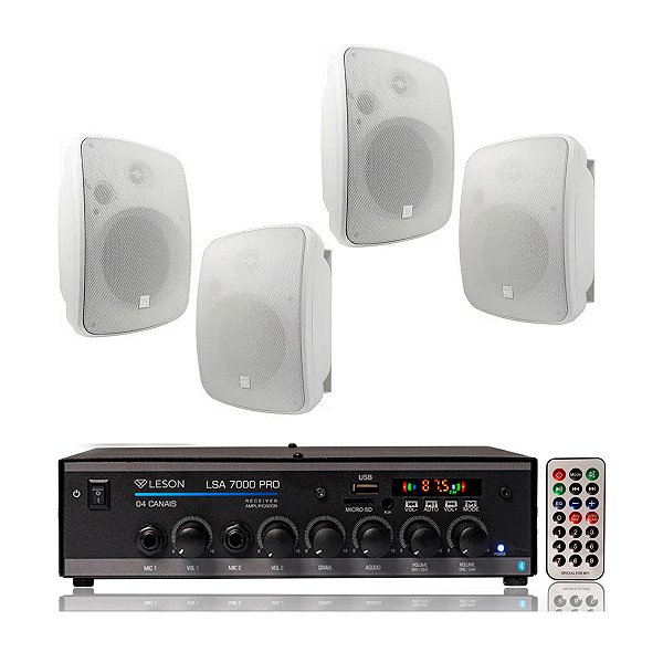 Kit som ambiente leson lsa 7000 com 4 caixa Kaz K5 branca