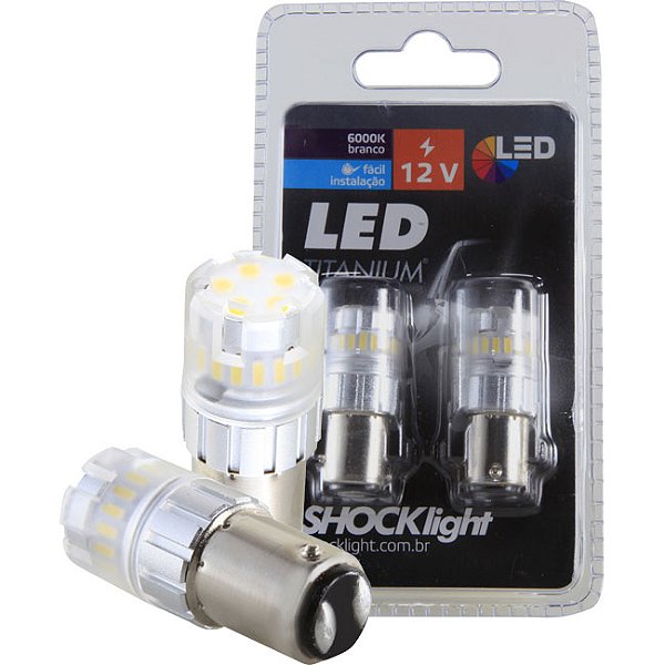 Par Lâmpada Led Shocklight titanium branca 2 polos 12v 1157