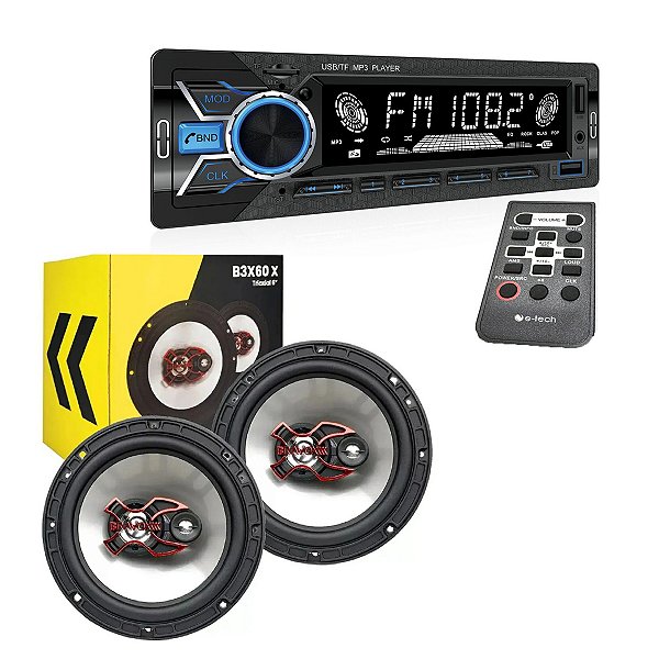 Kit mp3 Som Automotivo Bluetooth + Alto Falante bravox b3x60