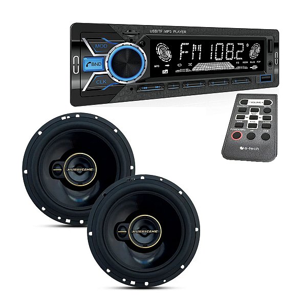 Kit mp3 Som Automotivo Bluetooth +Alto Falante hurricane a6t
