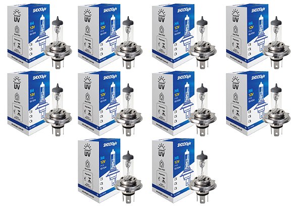 Kit 10 Lampada Shocklight Halogena Standart H4 12v 60/55w P43t
