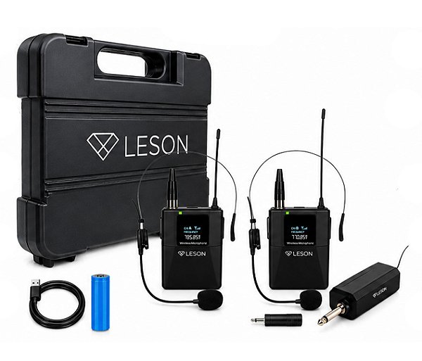 Microfone sem fio headset preto leson link duo com maleta