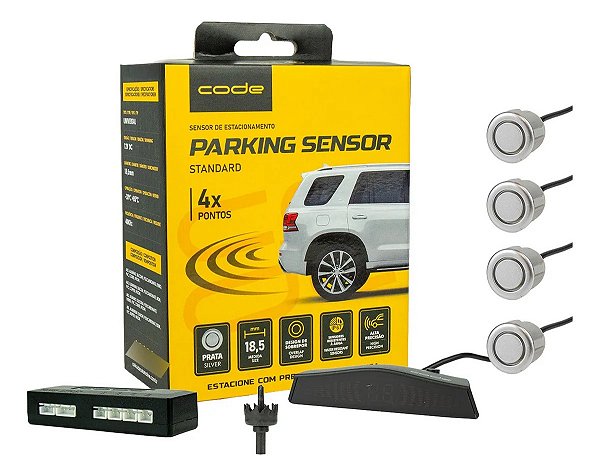 Sensor Estacionamento Code 4 Pontos Prata Display Sinal Sonoro