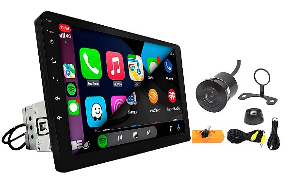 Central Multimidia Mp5 H-tech HT-9002CA 9 polegadas com camera de ré tela de Vidro 1din Usb Aux Bluetooth espelhamento car play android auto com e sem fio