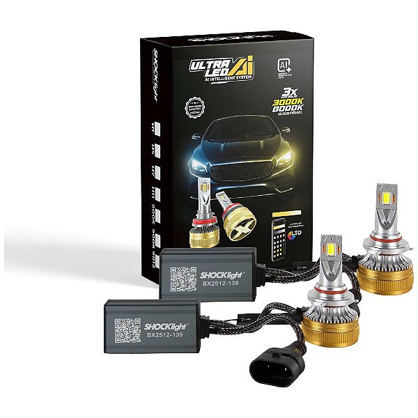 Kit par lâmpada ultra led AI shocklight hb3 5000lm 52 a 75w com aplicativo e sistema inteligente