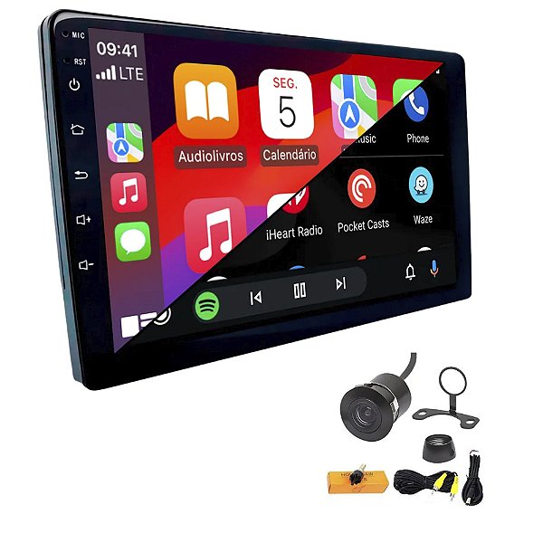 Central Multimidia H-tech Mp5 2 Din 9 polegadas IPS Slim com câmera de ré espelhamento Carplay e Android Auto sem Fio