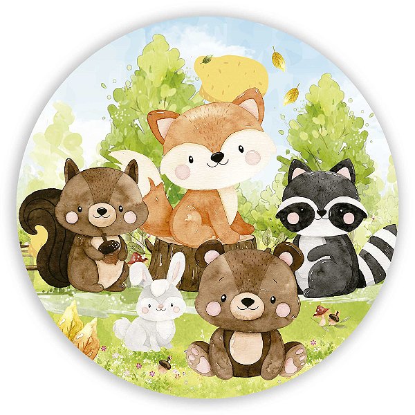 Painel Redondo - Animais Bosque  - Sublimado 3D