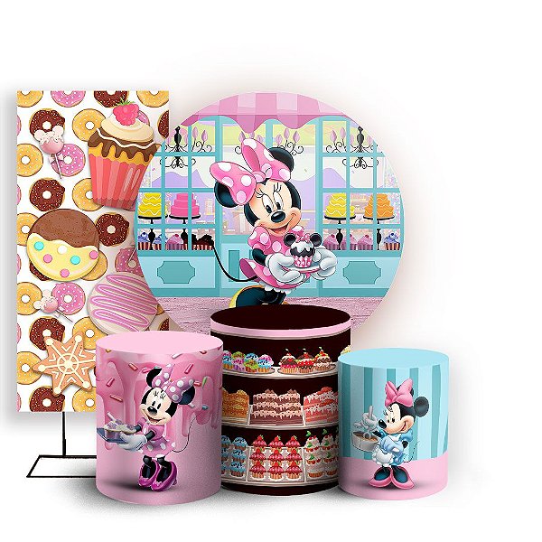 KIT Redondo Trio e Faixa - Minnie Confeiteira - Sublimado 3D