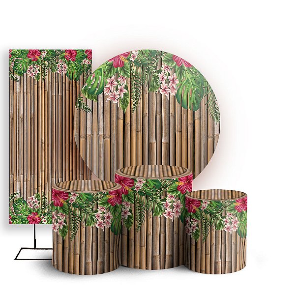 KIT Redondo Trio e Faixa - Bambu florido - Sublimado 3D