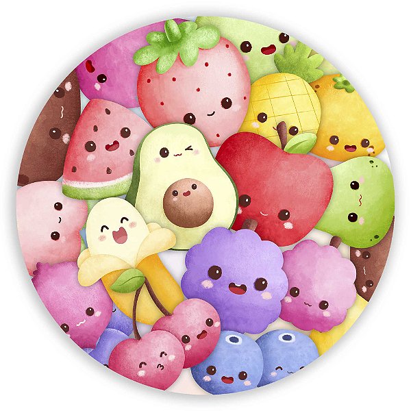 Painel Redondo - Painel Redondo - Frutas Cute - Sublimado 3D
