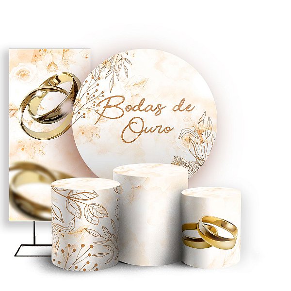 KIT Redondo Trio e Faixa - Bodas de Ouro - Sublimado 3D