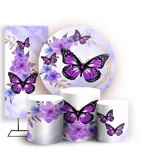 KIT Redondo Trio e Faixa - Borboletas - Sublimado 3D