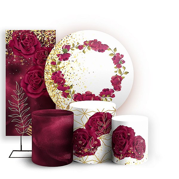KIT Redondo Trio e Faixa - Floral Marsala - Sublimado 3D