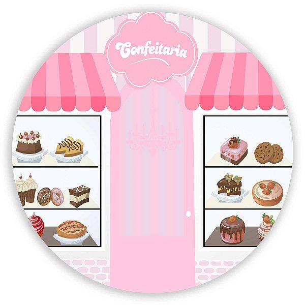 Painel Redondo - Minnie Confeitaria   - Sublimado 3D