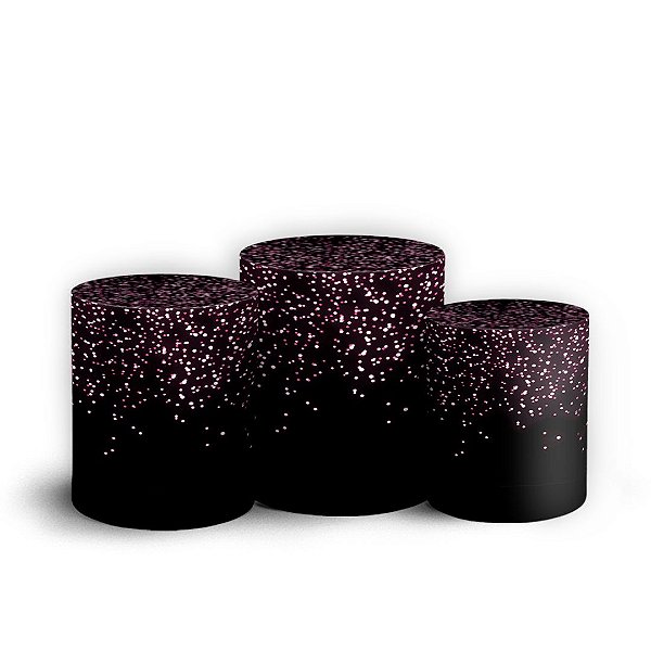 Trio Cilindro - Glitter Preto Rosa - Sublimado 3D + Elástico