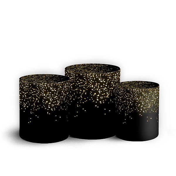 Trio Cilindro - Glitter preto dourado - Sublimado 3D + Elástico