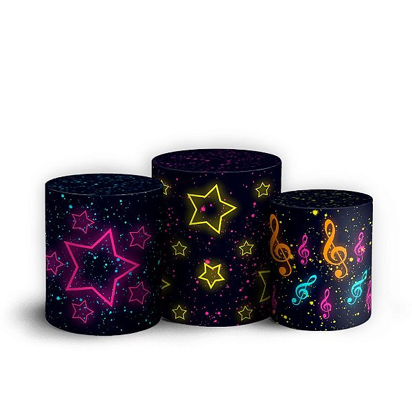 Trio Cilindro -  Estrelas Neon Grunge - Sublimado 3D + Elástico