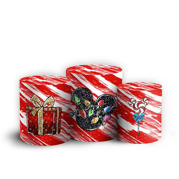 Trio Cilindro - Mickey Natal - Ano Novo - Sublimado 3D + Elástico