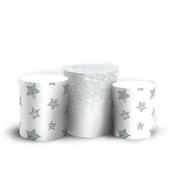 Trio Cilindro -  Glitter Branco - Sublimado 3D + Elástico