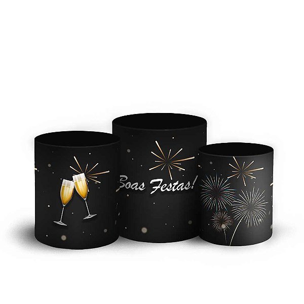Trio Cilindro - Ano Novo - Natal - Sublimado 3D + Elástico