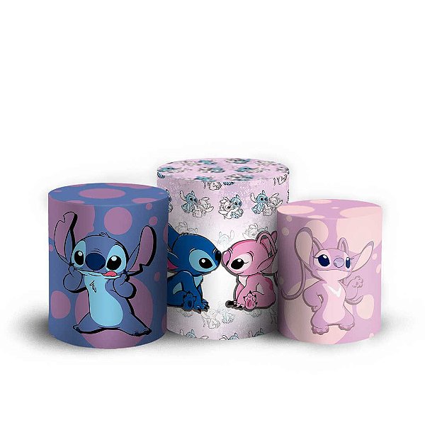Trio Cilindro -  Stitch e Angel (Lilo e Stitch) - Sublimado 3D + Elástico