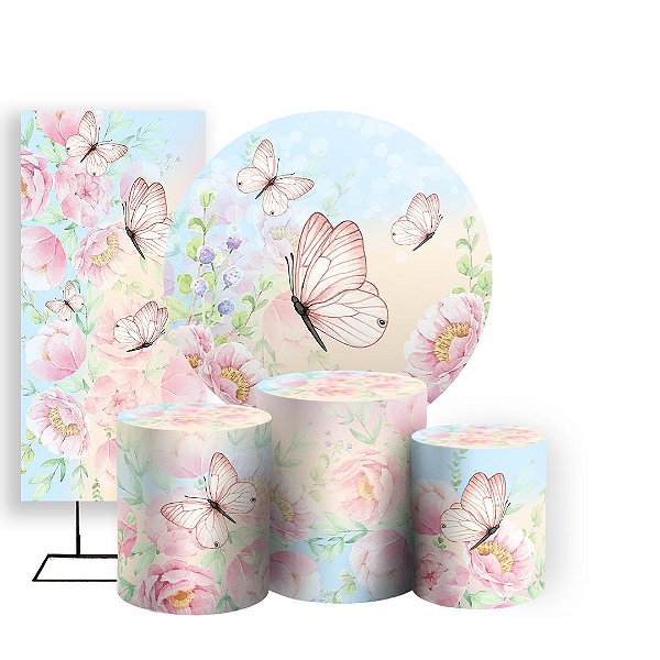 KIT Redondo Trio e Faixa - Borboleta - Sublimado 3D