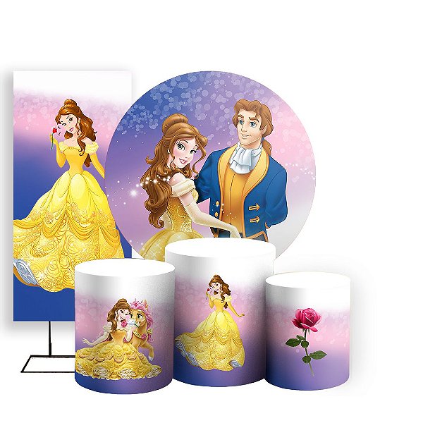 KIT Redondo Trio e Faixa - A Bela e a Fera - Sublimado 3D