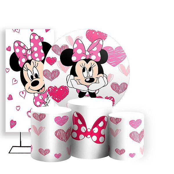 KIT Redondo Trio e Faixa - Minnie Rosa - Sublimado 3D