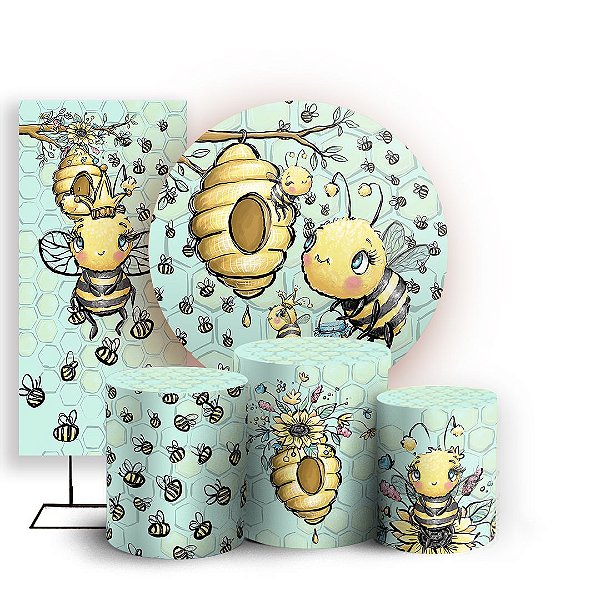 KIT Redondo Trio e Faixa - Abelhinha Cute - Sublimado 3D