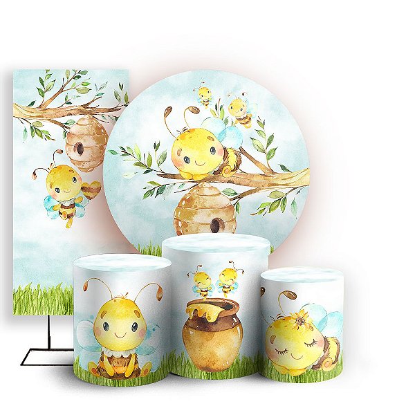 KIT Redondo Trio e Faixa - Abelhinha Cute - Sublimado 3D