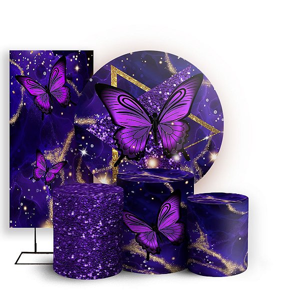 KIT Redondo Trio e Faixa - Borboleta Roxa - Sublimado 3D