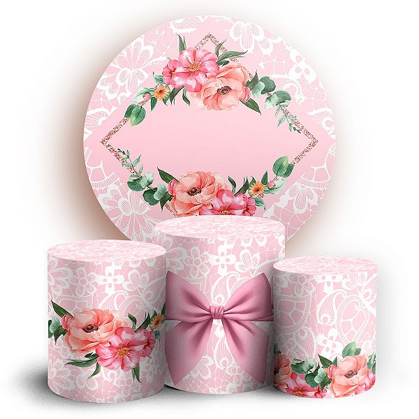 KIT Redondo e Trio - Floral com Renda.jpg - Sublimado 3D