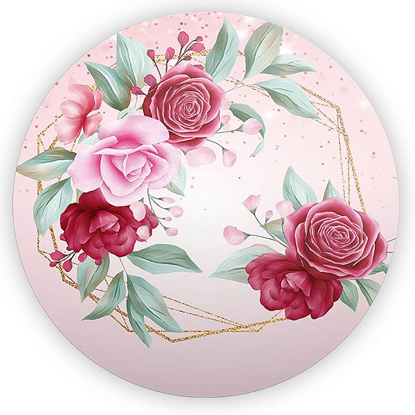 Painel Redondo - Floral Rosa - Sublimado 3D