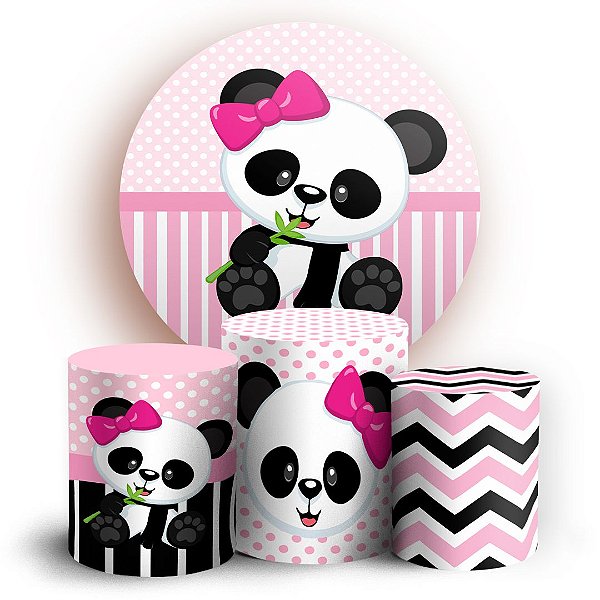 KIT Redondo e Trio - Panda Rosa - Sublimado 3D