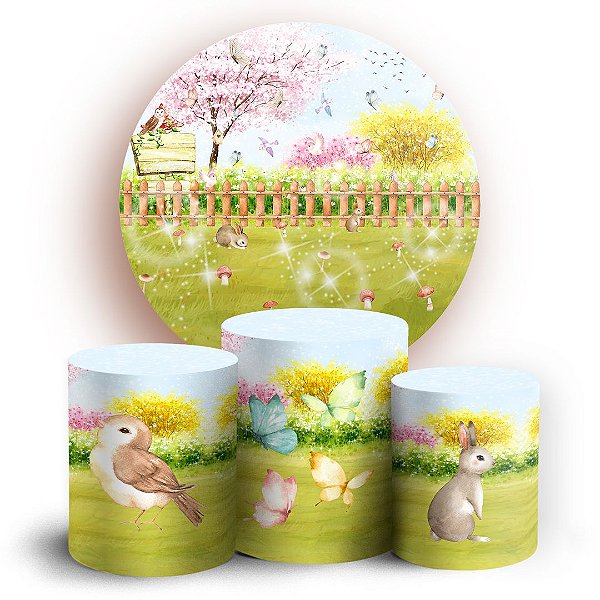KIT Redondo e Trio - Jardim Aquarela - Sublimado 3D